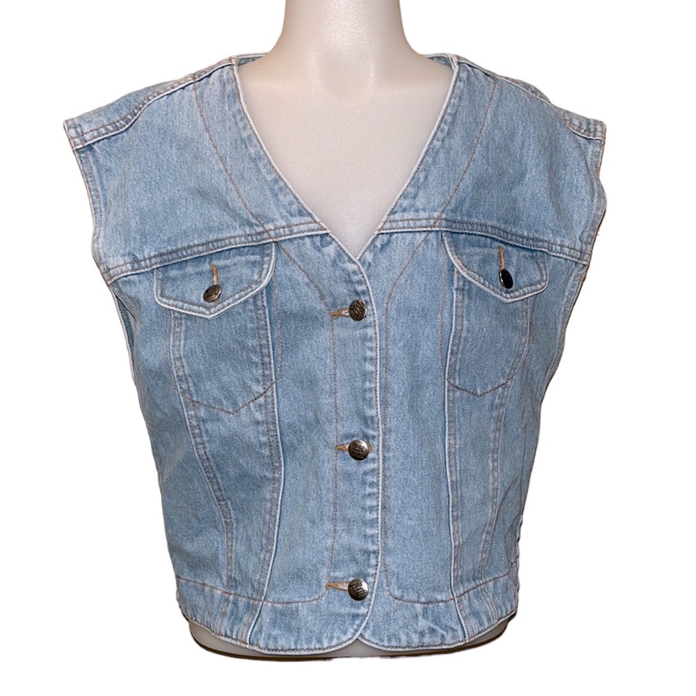 Vtg 90s Whooz Blooz Jeans Cropped Denim Vest~See Measurements Y2K